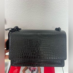 YSL Sunset Handbag (size medium) in Black Crocodile